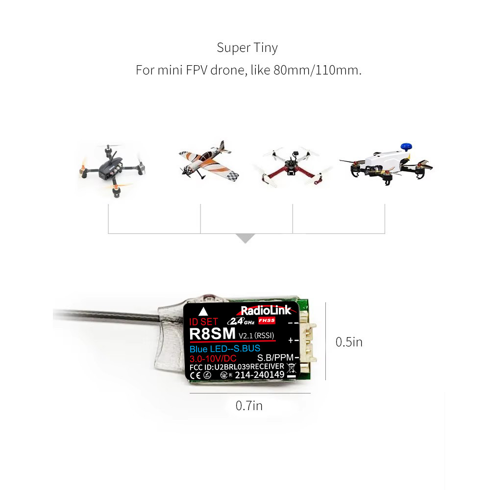 Receiver Sbus 8Ch - RadioLink R8SM 8CH 2.4GHz Süper Küçük